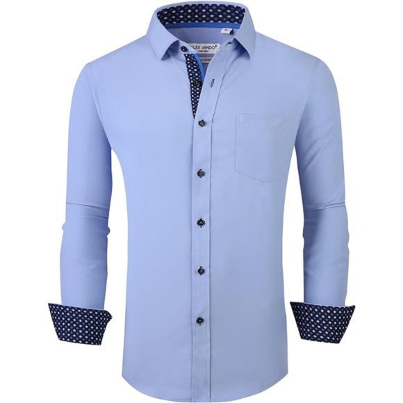 Mens Dress Shirt Wrinkle Free Regular Fit 4-Way Stretch Blue - Picture 1 of 6